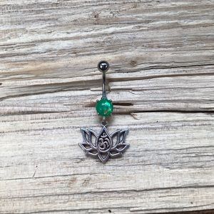 Green Opal Om Lotus Belly Button‎ Ring